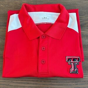 Texas Tech embroidered Logo Under Armour Red and White Polo
